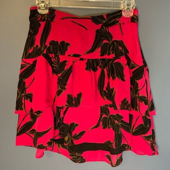 Dresses & Skirts - Pink Floral Baxter Silk Mini Skirt Tiered Ruffle sz 6
